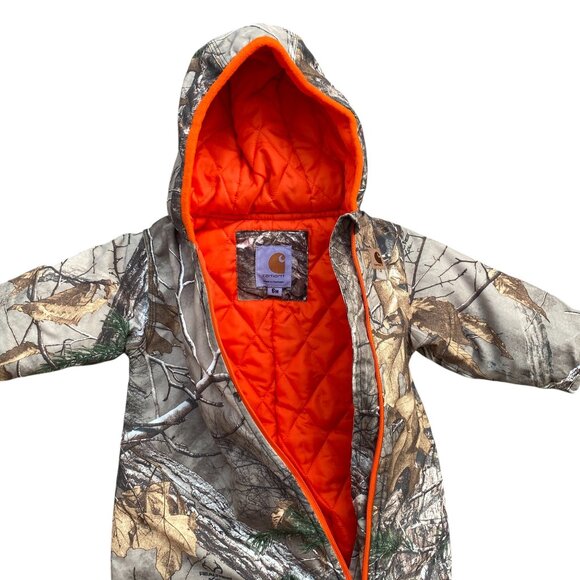 Carhartt Realtree Camo Full Zip Snowsuit Baby 6 mos Hooded Blaze Orange Outdoor - Picture 9 of 15